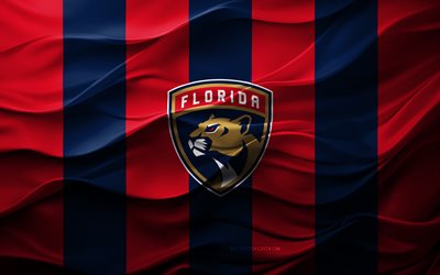 4k, logotipo de florida panthers, fondo 3d rojo azul, emblema de florida panthers, equipo de hockey estadounidense, bandera de florida panthers, textura 3d, nhl, eeuu, panteras de florida, hockey
