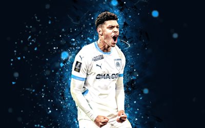 luis henrique, 4k, néons bleus, marseille fc, ligue 1, brésil, footballeurs brésiliens, luis henrique 4k, football, olympique de marseille, olympique marseille, luis henrique olympique marseille