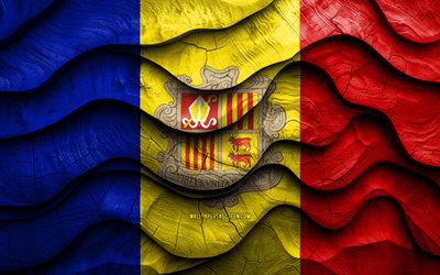 4k, andorranflagga, europeiska länder, trä 3d  vågor flaggor, andorra dag, andorra flagga, andorra träflagga, europa, andorran nationella symboler, andorra