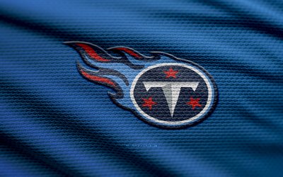 Tennessee Titans fabric logo, 4k, red fabric background, NFL, bokeh, american football, Tennessee Titans logo, Tennessee Titans emblem, american football team, Tennessee Titans