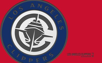 Los Angeles Clippers logo, 4k, red background, carbon art, Los Angeles Clippers emblem, American basketball club, NBA, USA, Los Angeles Clippers, basketball