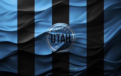 4k, logotipo de utah hockey club, black black 3d fondo, emblema del club de hockey de utah, equipo de hockey estadounidense, bandera del club de hockey de utah, textura 3d, nhl, eeuu, club de hockey de utah, hockey