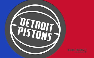 detroit pistons logo, chk, rotblau rückenboden, kohlenstoffkunst, detroit pistons emblem, amerikanischer basketballclub, nba, usa, detroit pistons, basketball