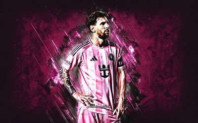 lionel messi, miami inter, arjantinli futbolcu, pembe taş arka plan, grunge art, mls, amerika, leo messi, futbol, messi inter miami