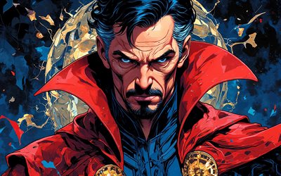 4k, docteur étrange, fond grunge bleu, super héros, marvel bandes dessinées, docteur étrange 3d, obscurité, art du docteur strange, fan art, docteur étrange 4k