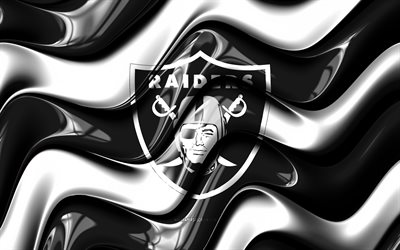 Las Vegas Raiders 3D logo, 4k, black white 3D waves, NFL, american football, Las Vegas Raiders flag, creative, Las Vegas Raiders logo, Las Vegas Raiders emblem, american football team, Las Vegas Raiders
