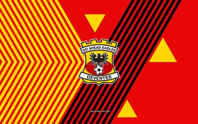 logotipo de adelante águilas, 4k, equipo de fútbol holandés, fondo de líneas amarillas rojas, adelante águilas, eredivisie, países bajos, arte lineal, emblema de adelante águilas, fútbol americano