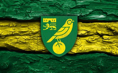 logo en bois du norwich city fc, 4k, fond en bois jaune vert, championnat, football, logo du norwich city fc, emblème du norwich city fc, norwich city fc, club de football anglais, fc norwich city