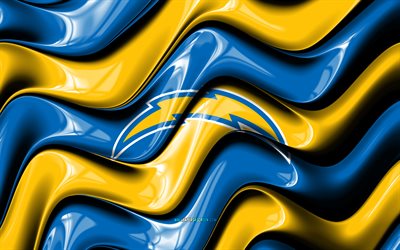 logotipo 3d de los ángeles chargers, 4k, ondas 3d amarillas azules, nfl, fútbol americano, bandera de los cargadores de los ángeles, creativo, logotipo de los ángeles chargers, emblema de los chargers de los ángeles, equipo de fútbol americano, cargadores de los ángeles