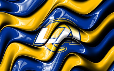logotipo 3d de los rams de los ángeles, 4k, ondas 3d amarillas azules, nfl, fútbol americano, bandera de los rams de los ángeles, creativo, logotipo de los rams de los ángeles, emblema de los rams de los ángeles, equipo de fútbol americano, rams de los ángeles