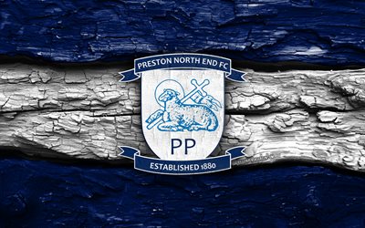 logotipo de madera del preston north end fc, 4k, fondo de madera blanco azul, campeonato, fútbol, logotipo de preston north end fc, fútbol americano, emblema del preston north end fc, preston north end fc, club de fútbol inglés, preston extremo norte