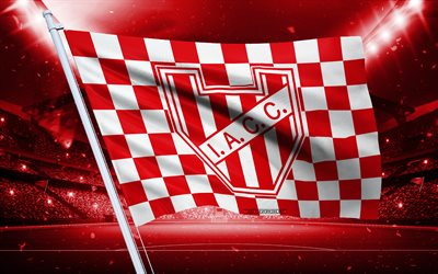 4k, instituto atletico central cordoba logosu, arjantin futbol kulübü, stadyum bayrağı, kırmızı beyaz bayrak, instituto atletico central cordoba amblemi, arjantin primera ligi, arjantin, futbol, instituto atletico central cordoba