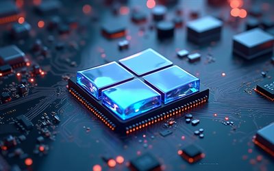 Windows 11 glowing blue logo, 4k, blue technology background, Windows 11 glowing blue emblem, Windows 11 sign, Windows 11 logo, Windows 11, Windows logo, Windows