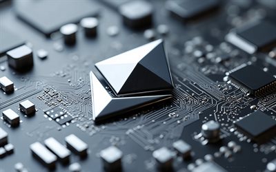 Ethereum, cryptocurrency, ETH 3D logo, silver technology background, ETH, Ethereum 3D logo, Ethereum emblem, Ethereum sign, Ethereum logo