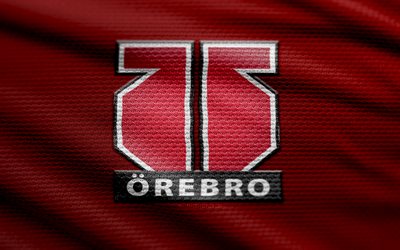 logo en tissu orebro hk, 4k, fond de tissu rouge, shl, bokeh, hockey, logo d'örebro hong kong, emblème d'orebro hk, équipe suédoise de hockey, örebro hong kong