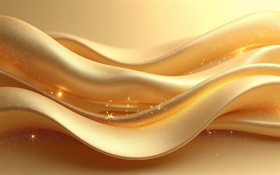 4k, fondo de ondas doradas, fondo de ondas doradas 3d, fondo dorado con ondas elegantes, fondo dorado elegante de ondas, ondas doradas 3d