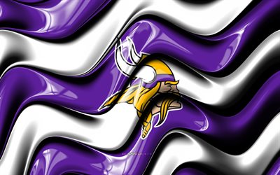 Minnesota Vikings 3D logo, 4k, violet white 3D waves, NFL, american football, Minnesota Vikings flag, creative, Minnesota Vikings logo, Minnesota Vikings emblem, american football team, Minnesota Vikings