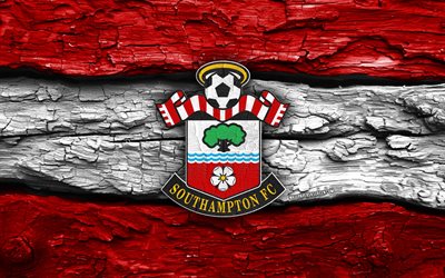 logotipo de madera del southampton fc, 4k, fondo de madera blanco rojo, campeonato, fútbol, logotipo del southampton fc, fútbol americano, emblema del southampton fc, fc southampton, club de fútbol inglés