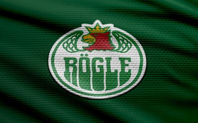 Rogle BK fabric logo, 4k, green fabric background, SHL, bokeh, hockey, Rogle BK logo, Rogle BK emblem, swedish hockey team, Rogle BK