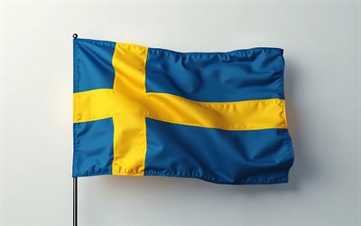bandera de suecia, 4k, bandera sueca, europa, bandera sueca en un asta de bandera, suecia