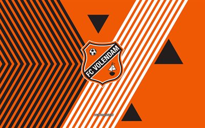 logotipo del fc volendam, 4k, equipo de fútbol holandés, fondo de líneas negras naranjas, fc volendam, eredivisie, países bajos, arte lineal, emblema del fc volendam, fútbol americano, volendam