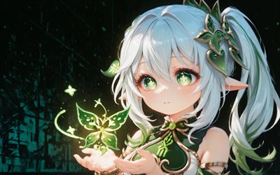 ناهدة, 4k, الفراشة الخضراء, ليلة, تأثير جينشين, عيون خضراء, بطل الرواية, مانغا, شخصيات جينشين إمباكت, عمل فني, تأثير ناهدة جينشين