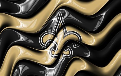 3d logo der new orleans saints, 4k, schwarz beige 3d wellen, nfl, amerikanischer fußball, flagge der new orleans saints, logo der new orleans saints, emblem der new orleans saints, amerikanische fußballmannschaft, new orleans saints