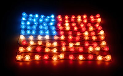 علم الولايات المتحدة الأمريكية مصنوع من المصابيح المتوهجة, العلم الأمريكي, الأسلاك مع المصابيح الكهربائية, علم الولايات المتحدة الأمريكية, العلم الأمريكي الإبداعي, الولايات المتحدة الأمريكية, المصابيح المتوهجة