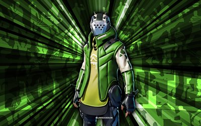 4k, hunter x lord, fondo de rayos verdes, diseño hunter x lord, cazador x lord fortnite, arte abstracto, diseño fortnite hunter x lord, personajes fortnite, fortnite, arte creativo