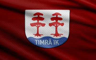 logo en tissu timra ik, 4k, fond de tissu rouge, shl, bokeh, hockey, logo timra ik, emblème timra ik, équipe suédoise de hockey, timra ik