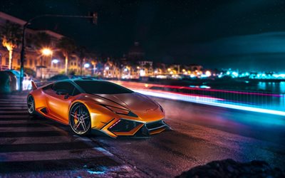 supersportwagen, nacht -, lamborghini -, stadt -, tuning -, orange