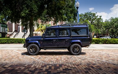 4k, ecd مدافع تصميم السيارات 110 مشروع هوغو, منظر جانبي, ضبط, سيارات 2019, سيارات الدفع الرباعي, لاندروفر ديفيندر 110, السيارات البريطانية, لاند روفر