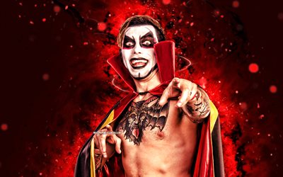 danhausen, 4k, luci al neon rosse, wwe, creativo, lottatore americano, donovan andrew danhausen, sfondo astratto rosso, spettacolo di wrestling mondiale, lottatori, danhausen 4k