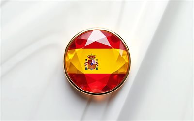 bandera de españa, 4k, bandera española dentro de una piedra preciosa, fondo blanco, piedra preciosa, fondo de cristal blanco, españa, bandera española