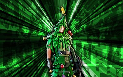 4k, teniente evergreen, fondo de rayos verdes, piel de hoja perenne, teniente hoja perenne fortnite, arte abstracto, piel fortnite teniente evergreen, personajes fortnite, fortnite, arte creativo