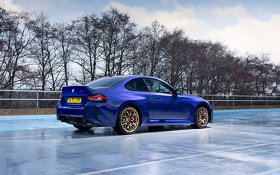 4k, bmw m2 cs, arkadan görünüm, otopark, 2026 araba, g87, birleşik krallık'a özgü, mavi bmw m2 cs, 2026 bmw m2, alman arabaları, bmw m2 g87, bmw