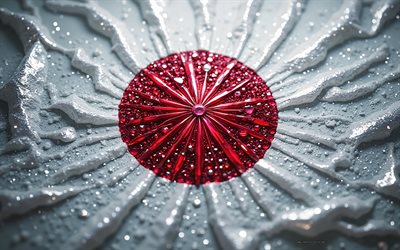 japansk flagga, 4k, ädelstenar, japans flagga, kristaller, blanka stenar, japan, skapande konst, röda vita ädelstenar, röd kristall, vita kristaller