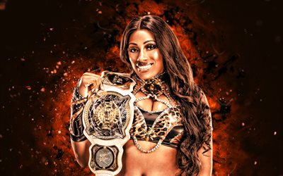 lash legend, 4k, orange neonljus, wwe, kreativ, amerikansk brottare, anriel howard, lash legend med bälte, orange abstrakt bakgrund, world wrestling entertainment, brottare, lash legend 4k