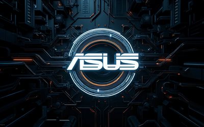 4k, Asus white neon logo, creative, dark 3D backgrounds, darkness, Asus glass logo, artwork, Asus logo, Asus glowing logo, electronics brands, Asus