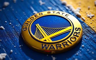 Golden State Warriors steel logo, 4k, blue yellow metal background, NBA, Golden State Warriors logo, Golden State Warriors emblem, USA, Golden State Warriors, basketball