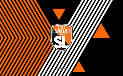 Stade Lavallois logo, 4k, French football team, orange black lines background, Stade Lavallois, Ligue 2, France, line art, Stade Lavallois emblem, football, Laval