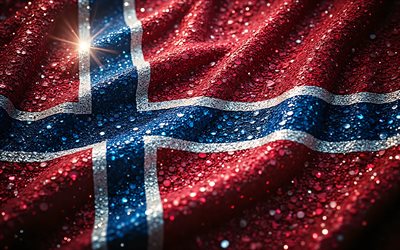 Norwegian flag, 4K, gemstones, flag of Norway, red crystals, Norway flag, shiny stones, Norway, creative art, red and white gemstones, red crystal