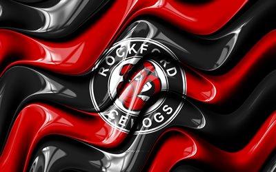 logo 3d des icehogs de rockford, 4k, vagues 3d rouges noires, lah, hockey, drapeau des icehogs de rockford, créatif, logo des icehogs de rockford, emblème des icehogs de rockford, équipe canadienne de hockey, glamottes de rockford
