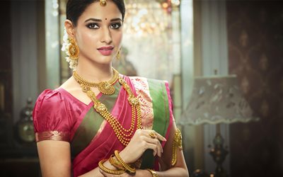 tamannaah bhatia, 4k, saree, atriz indiana, bollywood, beleza, retrato, fotos com tamannaah bhatia, mulher morena, atriz popular, celebridade indiana, sessão fotográfica de tamannaah bhatia