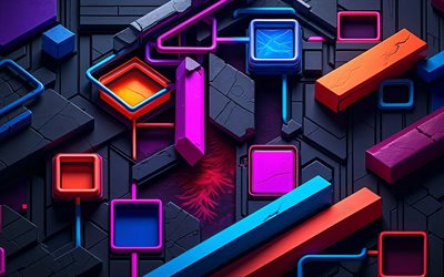 figuras coloridas, 4k, diseño de materiales, formas geométricas, arte de madera, creativo, patrón geométrico fragmentado, obra de arte, fondo colorido 3d, fondo abstracto colorido, formas, fondos 3d