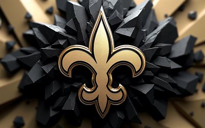 New Orleans Saints 3D logo, 4k, black 3D stones, NFL, american football, New Orleans Saints flag, geometric art, New Orleans Saints logo, american football team, New Orleans Saints