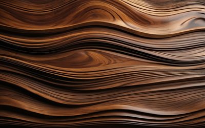 textura de madeira marrom, 4k, macro, texturas naturais, ondas de madeira 3d, madeira dura, ondas de madeira, texturas de madeira, fundo de madeira marrom, textura de madeira ondulada