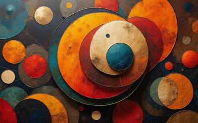 4k, círculos coloridos 3d, pintar arte, obra de arte, diseño de materiales, arte retro, abstracción colorida, círculos abstractos coloridos, creativo, círculos abstractos, fondos abstractos
