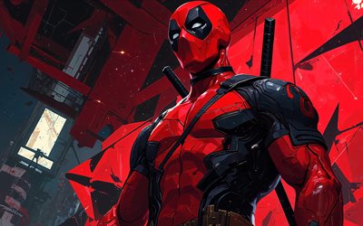 dead pool, 4k, fondo rojo grunge, arte abstracto, cómics marvel, superhéroes, arte deadpool, fan art, consorcio inactivo 4k