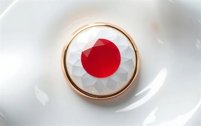 japans flagga, 4k, vit kristall, japansk flagga inuti en ädelsten, vit bakgrund, ädelsten, vit kristall bakgrund, japan, japansk flagga